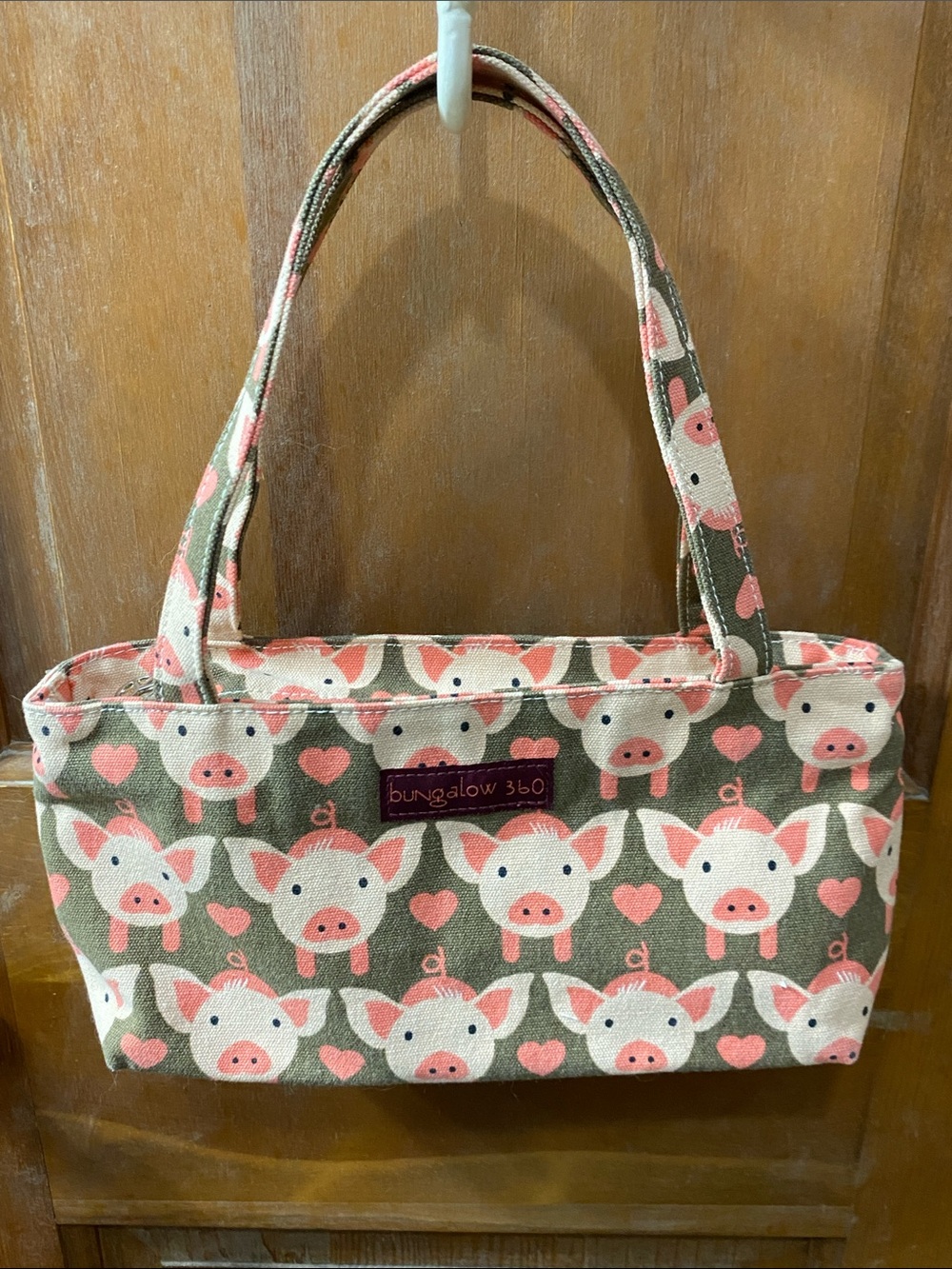 Bungalow 360 Pink & Olive Piglet Canvas Mini Tote
